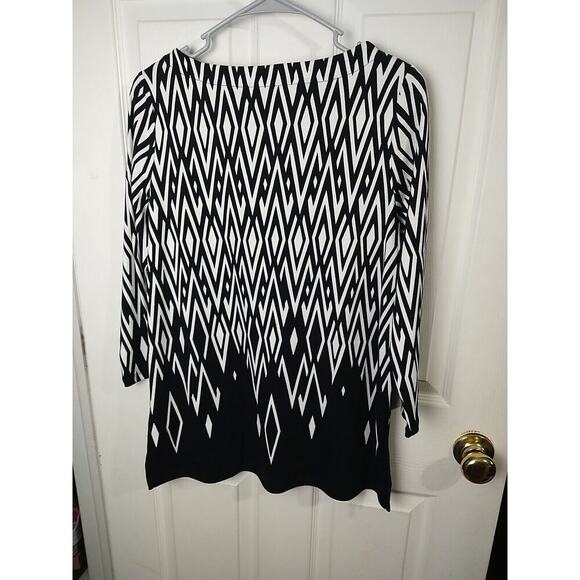 Rafaella Woman M Blouse Long Sleeve Black White Diamond Business Casual Pullover - Picture 7 of 7